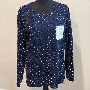 LOFT Outlet Long Sleeve Blue & White Polka Dot T-shirt  Size XL  *NWT*